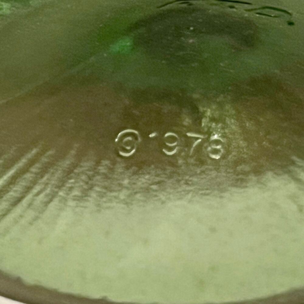 Vintage FTD 1978 Avocado Green Glass Pedestal Compote Candy Dish Vase Oak Leaf - Picture 7 of 9